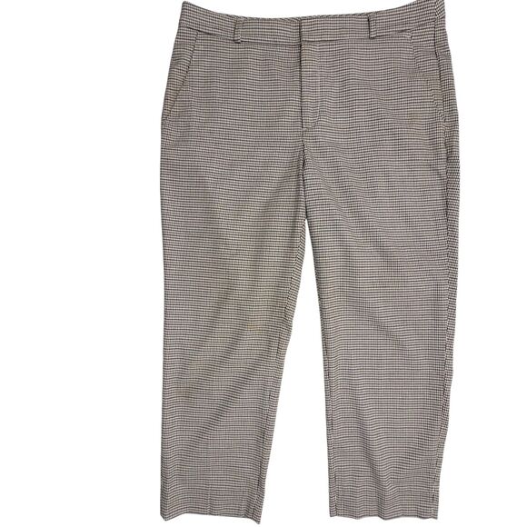 Banana Republic Avery Houndstooth Plaid Ankle Pants Preppy Chic Neutral 12 Short - Picture 2 of 15